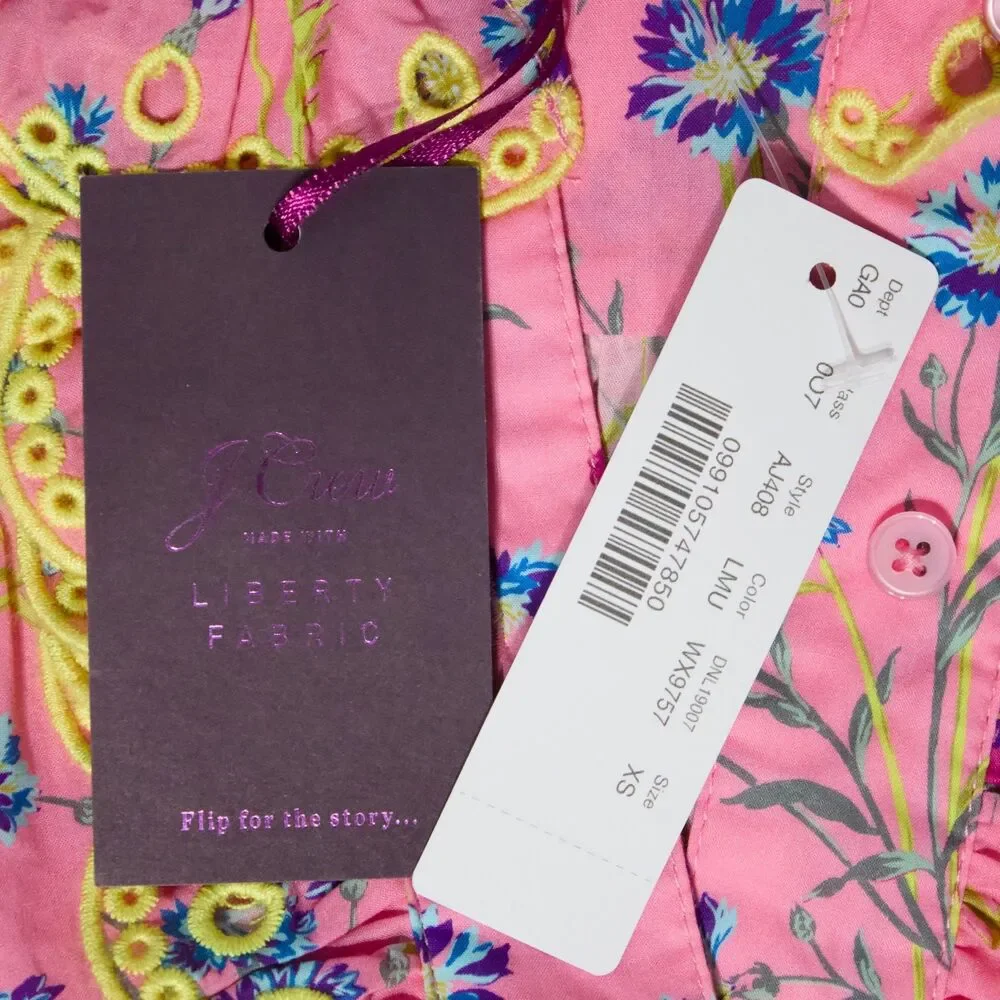 NWT J. Crew Pink Ruffle Blouse Wheat Bouquet Floral Cottage Print Women XS (B4)